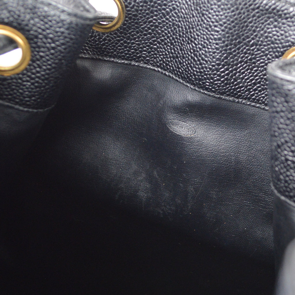 Chanel Bucket Drawstring Chain Shoulder Bag Black Caviar