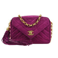 Chanel 1991-1994 Chevron Stitch Pocket Camera Bag Mini Lambskin Suede
