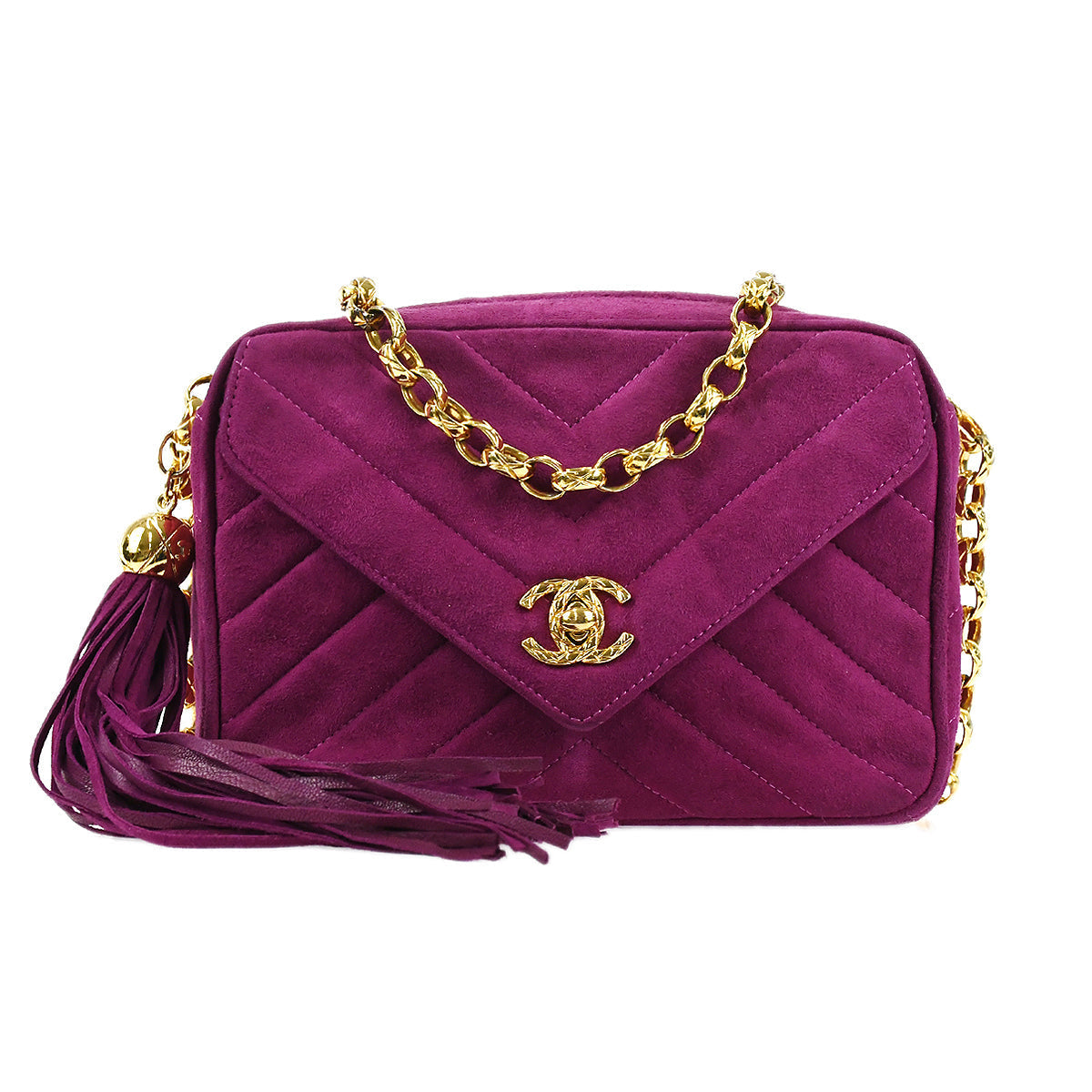 Chanel 1991-1994 Chevron Stitch Pocket Camera Bag Mini Lambskin Suede