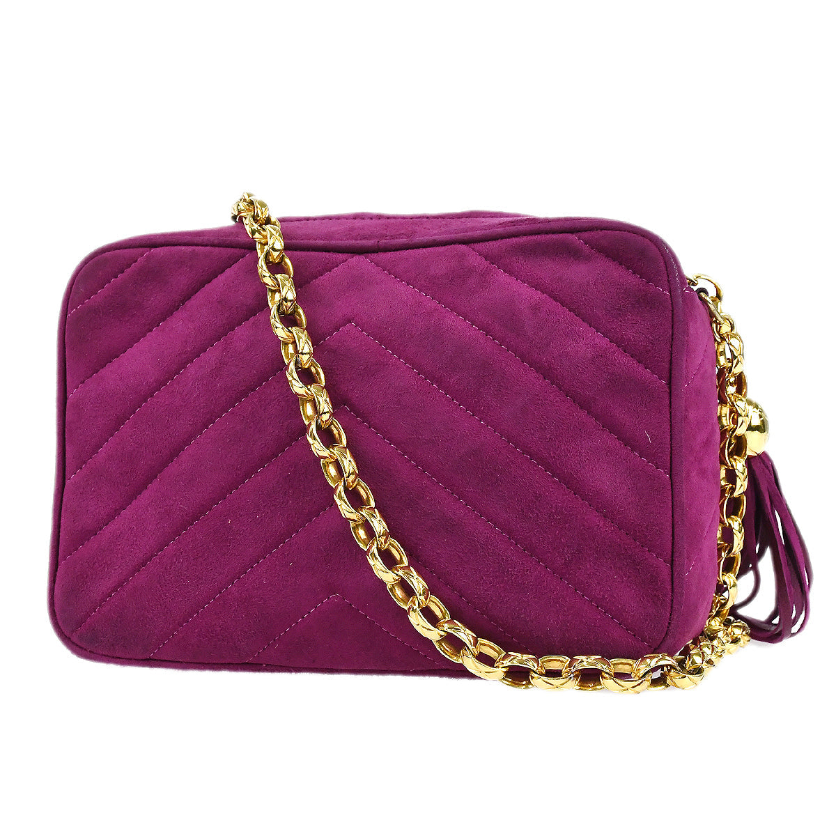 Chanel 1991-1994 Chevron Stitch Pocket Camera Bag Mini Lambskin Suede