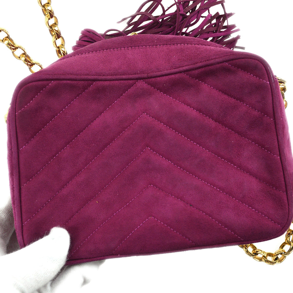 Chanel 1991-1994 Chevron Stitch Pocket Camera Bag Mini Lambskin Suede