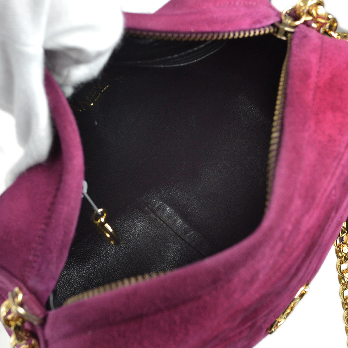 Chanel 1991-1994 Chevron Stitch Pocket Camera Bag Mini Lambskin Suede