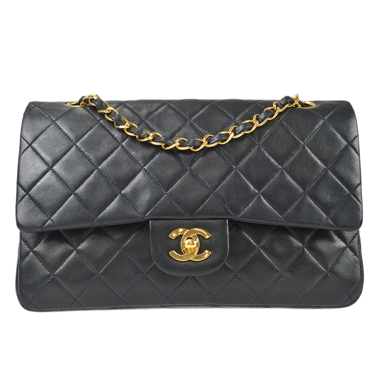 Chanel Classic Double Medium Shoulder Bag Black Lambskin