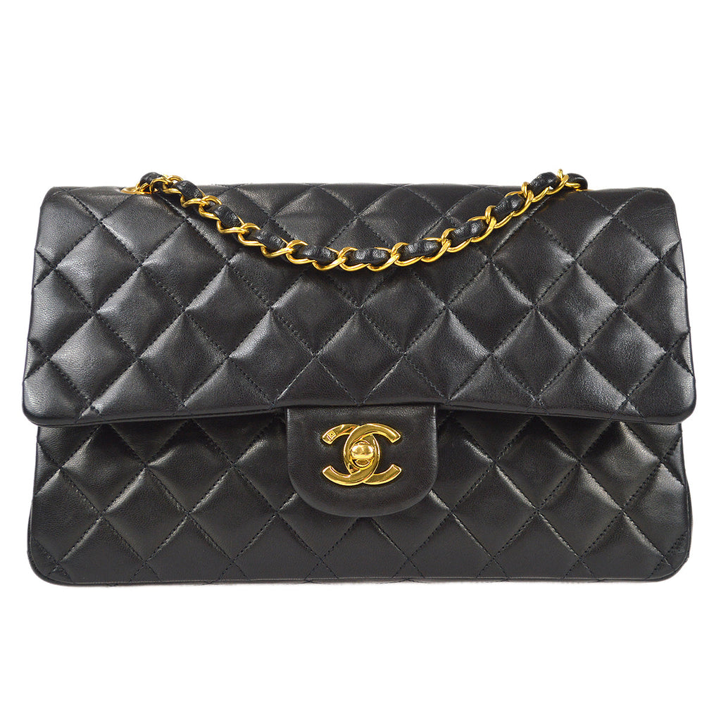 Chanel Classic Double Medium Shoulder Bag Black Lambskin
