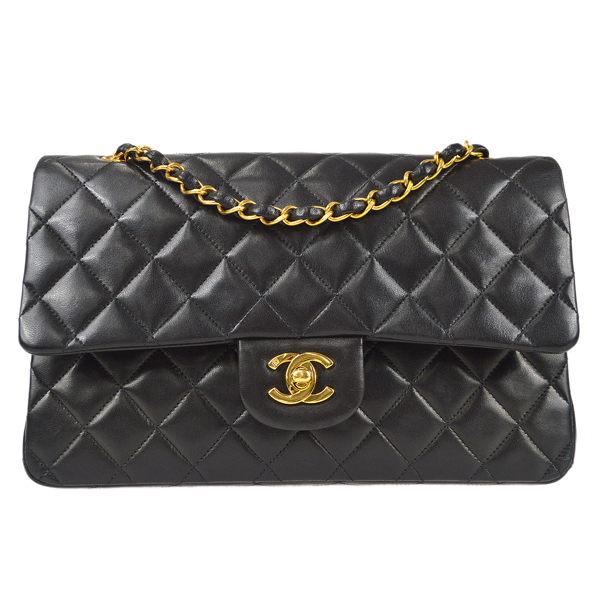 Chanel Classic Double Medium Shoulder Bag Black Lambskin