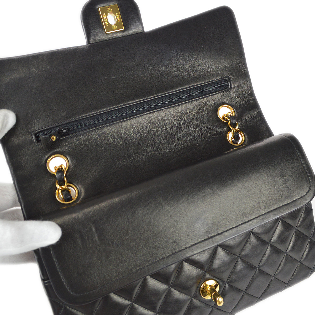 Chanel Classic Double Medium Shoulder Bag Black Lambskin