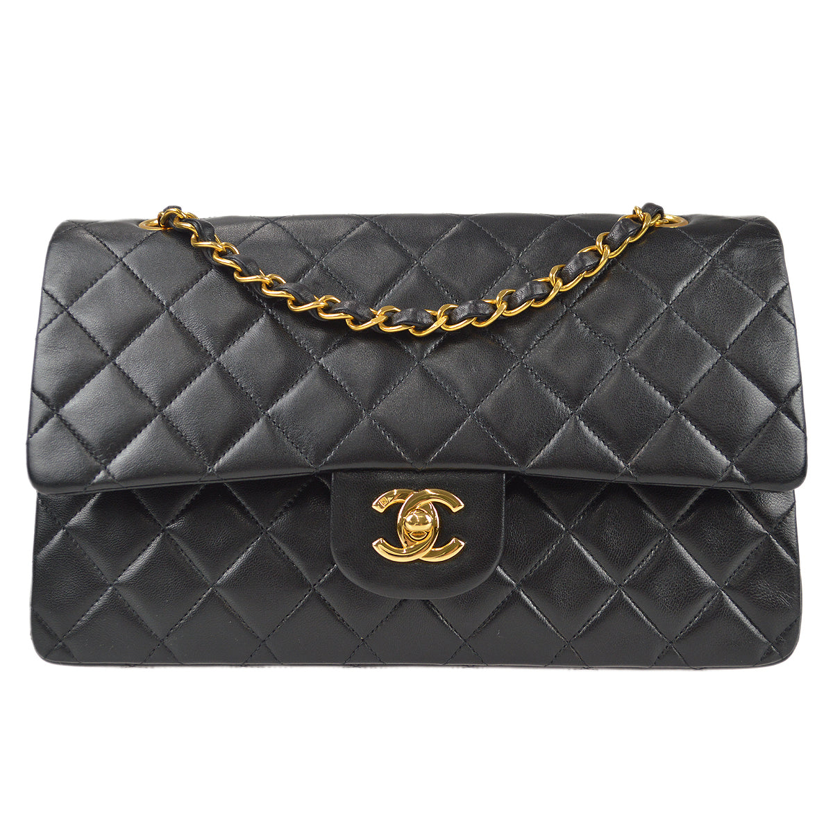 Chanel Classic Double Medium Shoulder Bag Black Lambskin
