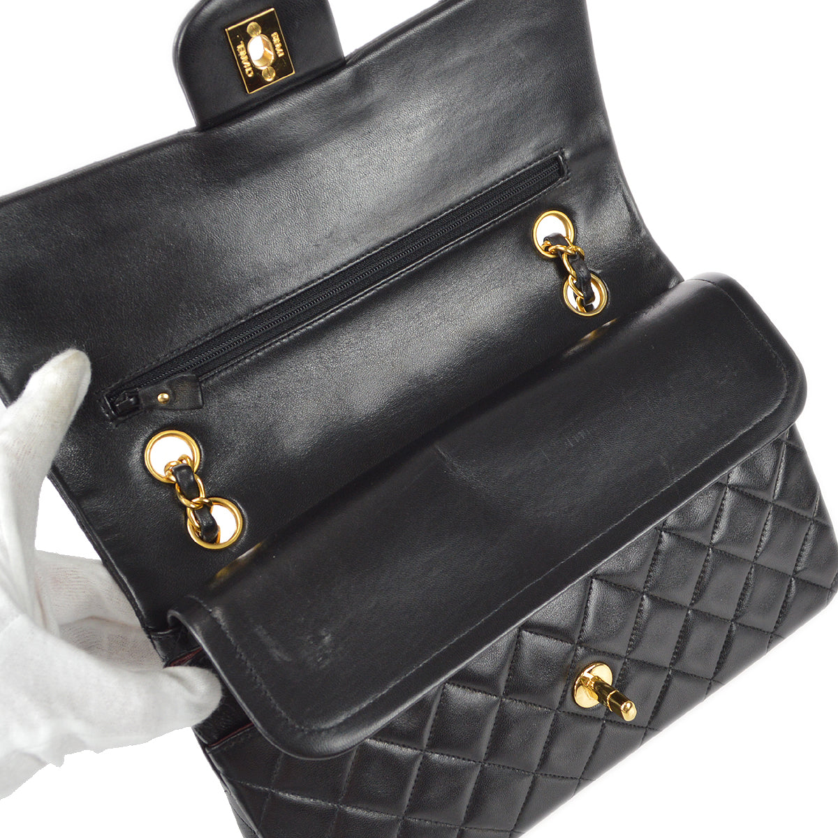 Chanel Classic Double Medium Shoulder Bag Black Lambskin