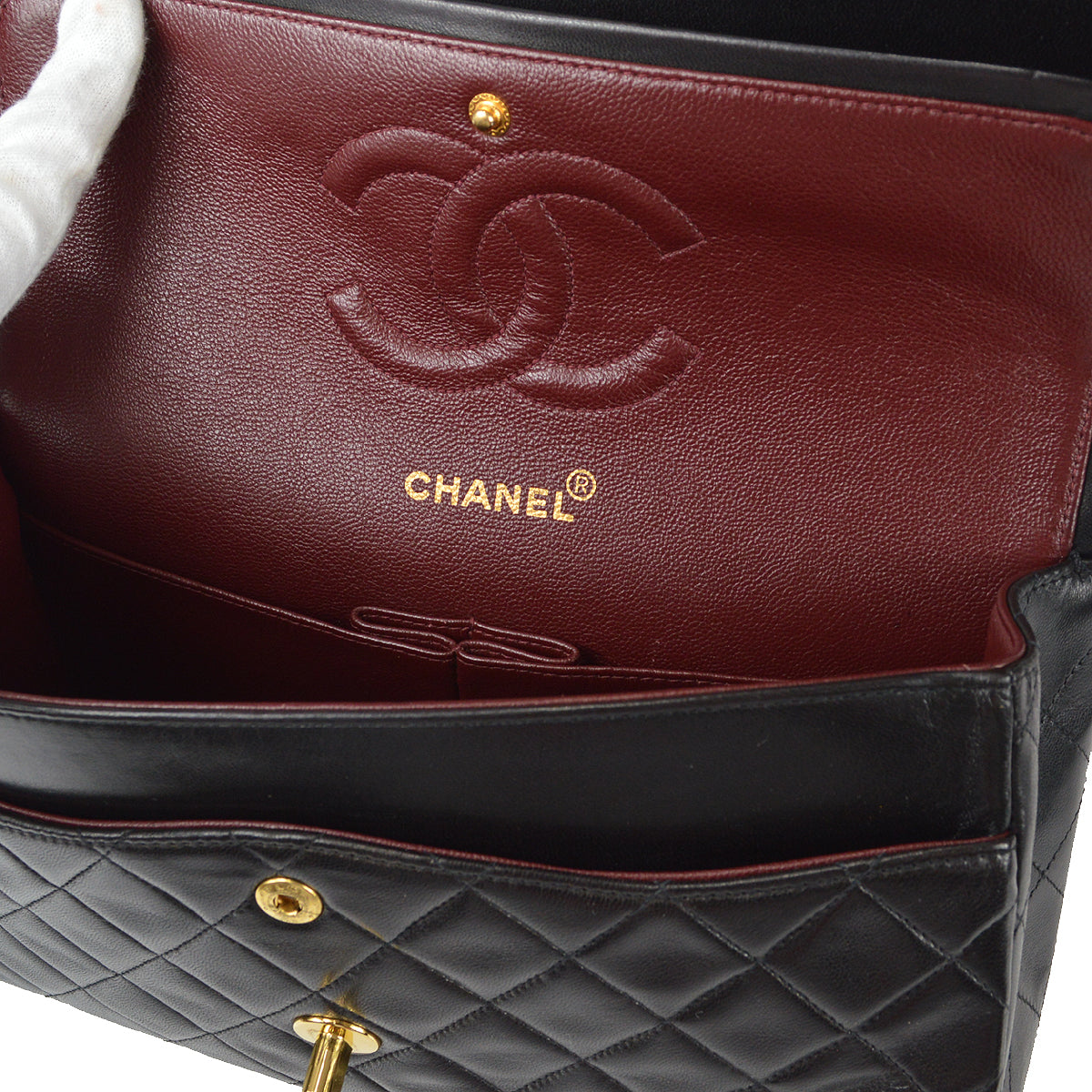 Chanel Classic Double Medium Shoulder Bag Black Lambskin