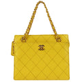 Chanel Chain Tote Handbag Yellow Caviar