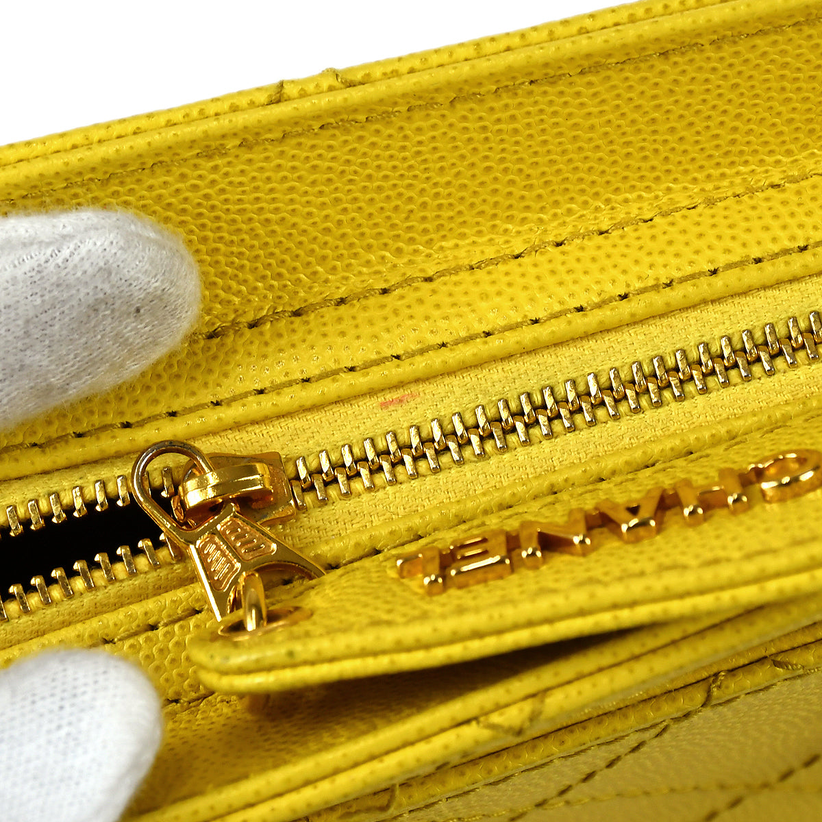 Chanel Chain Tote Handbag Yellow Caviar