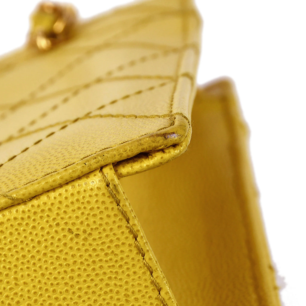 Chanel Chain Tote Handbag Yellow Caviar
