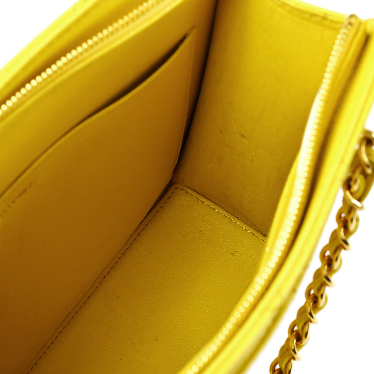 Chanel Chain Tote Handbag Yellow Caviar