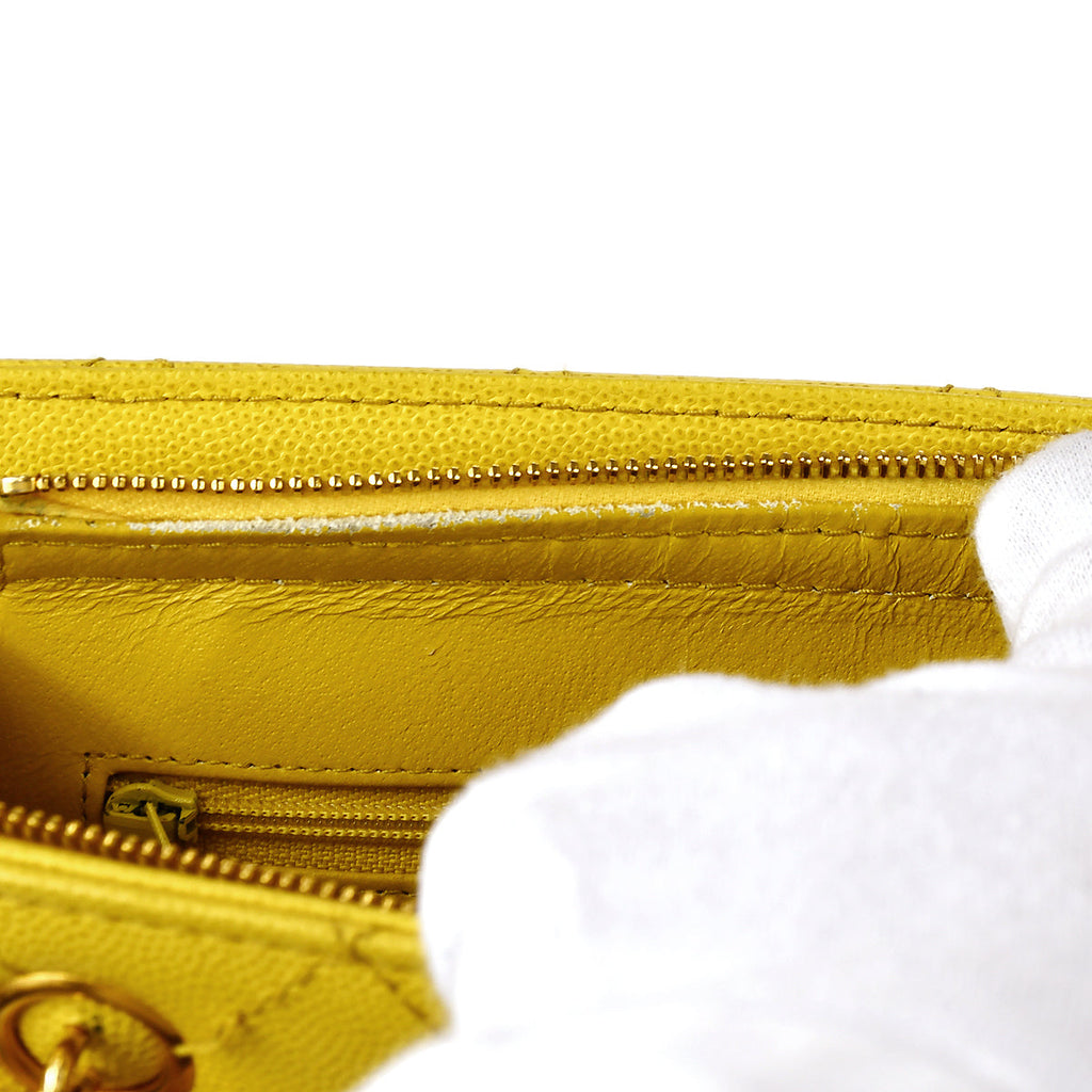 Chanel Chain Tote Handbag Yellow Caviar