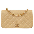 Chanel Full Flap Chain Shoulder Bag Beige Lambskin