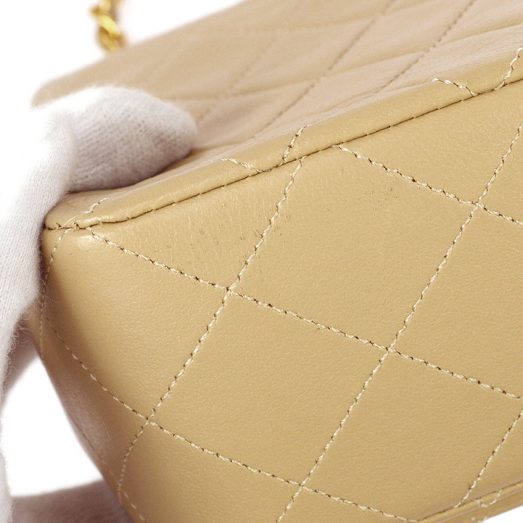 Chanel Full Flap Chain Shoulder Bag Beige Lambskin
