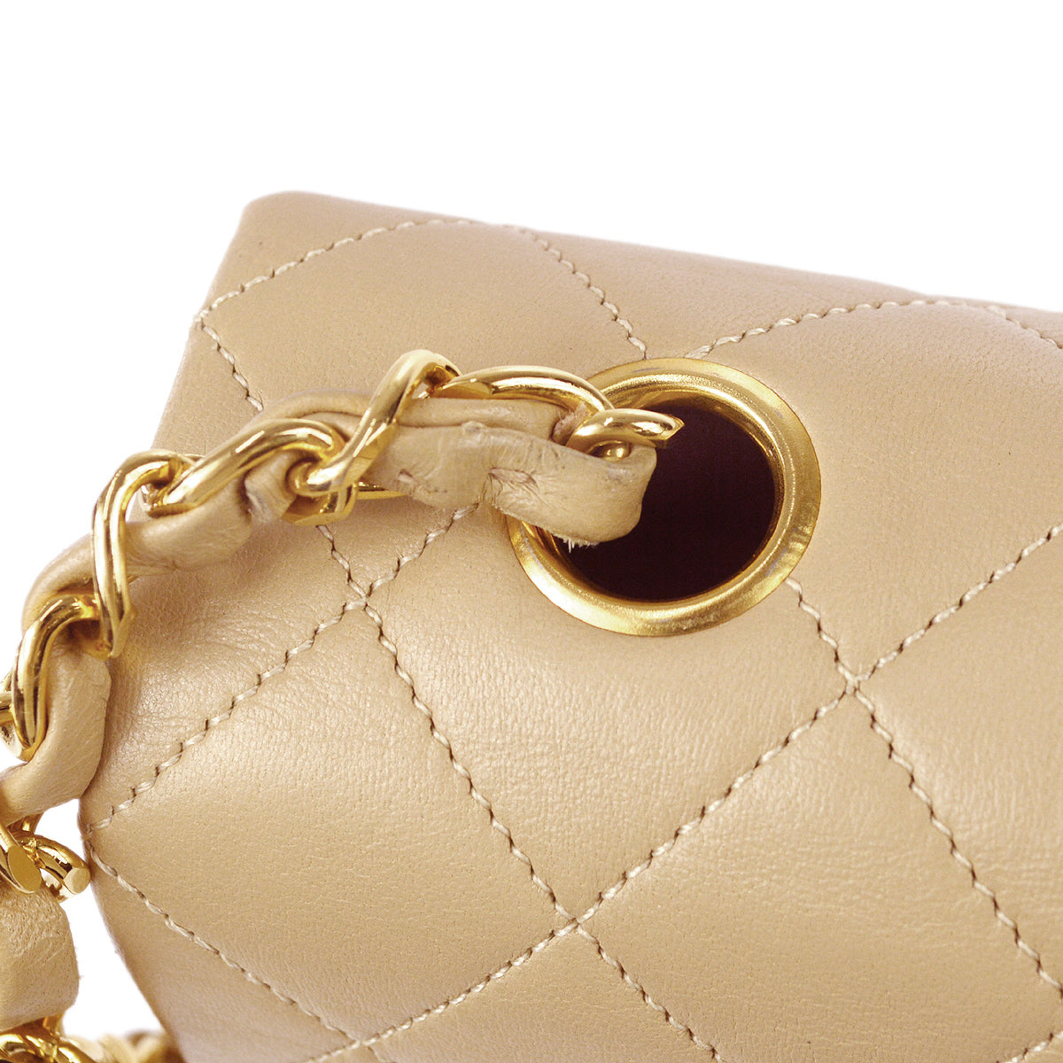 Chanel Full Flap Chain Shoulder Bag Beige Lambskin