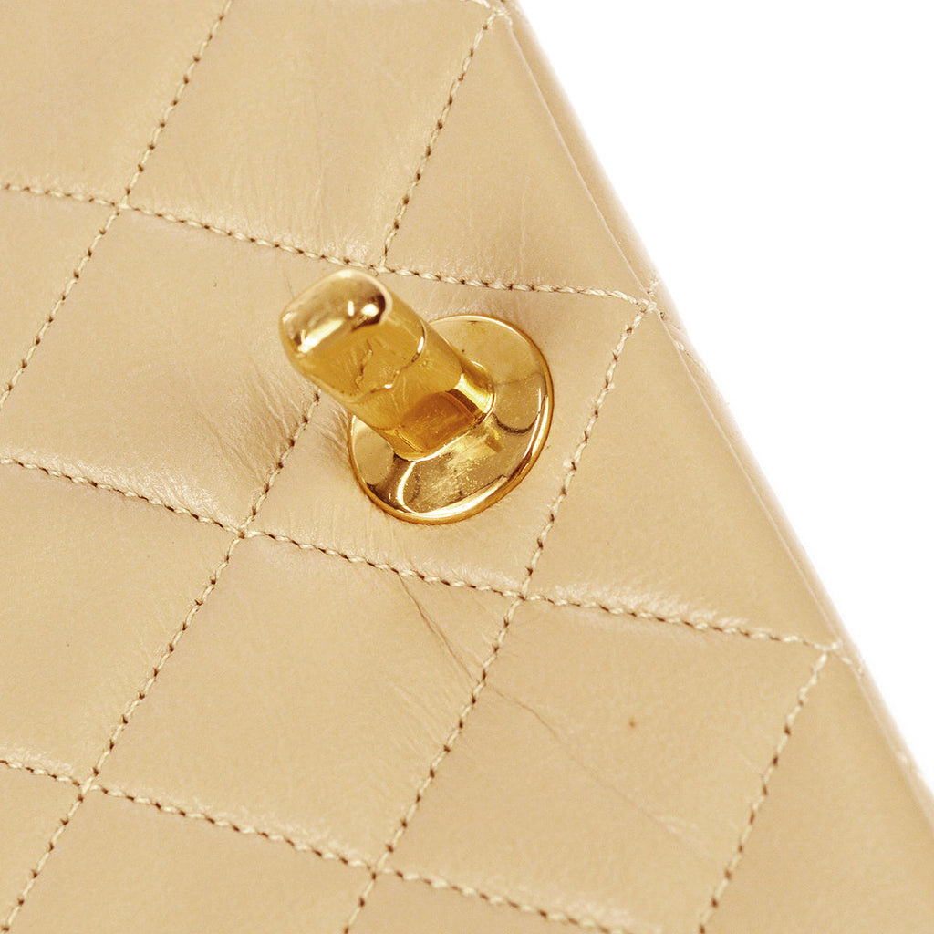 Chanel Full Flap Chain Shoulder Bag Beige Lambskin