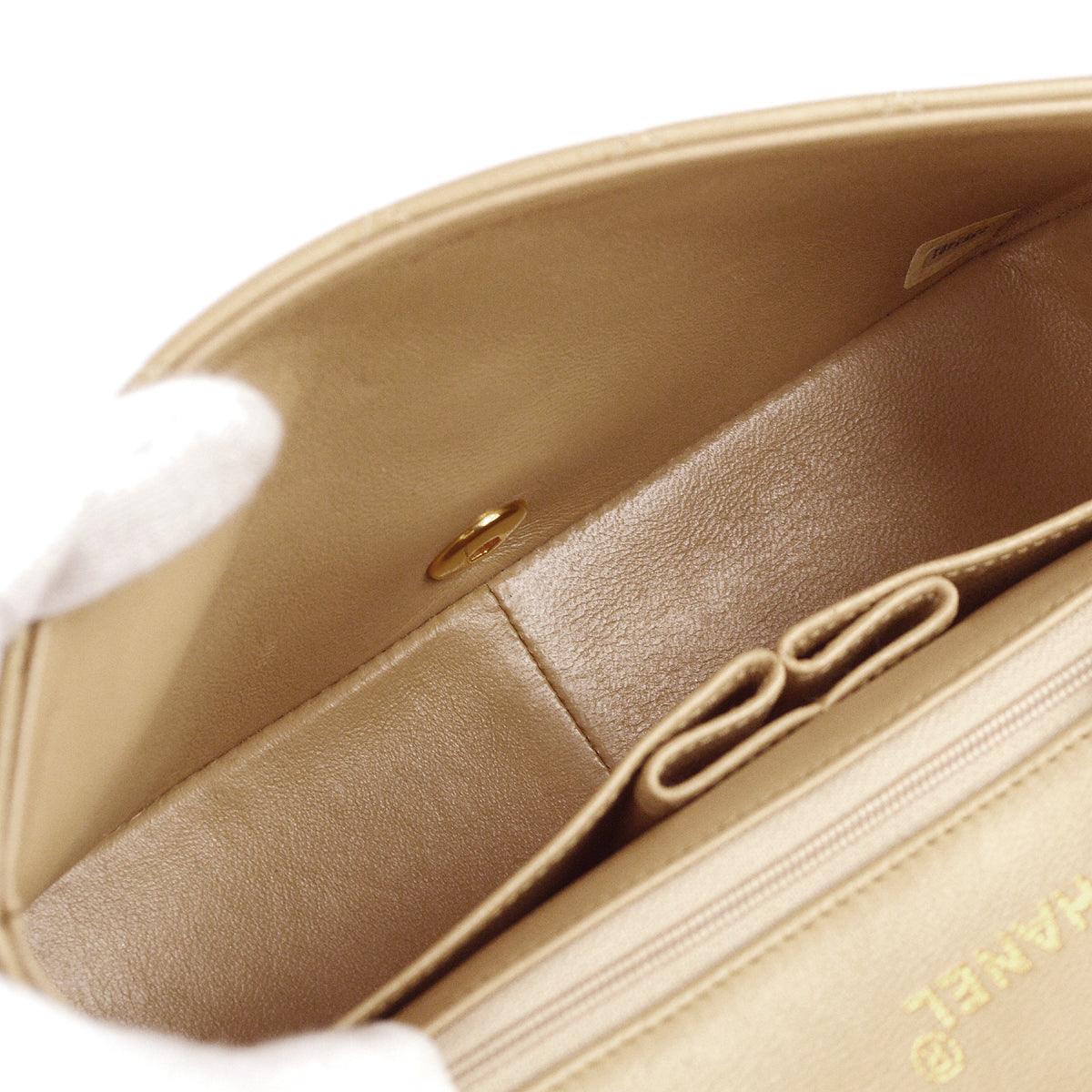 Chanel Full Flap Chain Shoulder Bag Beige Lambskin