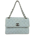 Chanel Straight Flap Double Chain Shoulder Bag Blue White