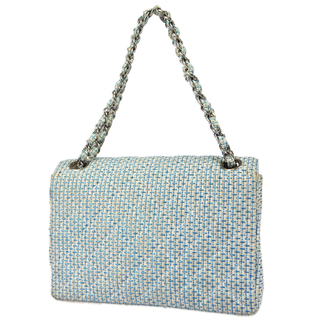 Chanel Straight Flap Double Chain Shoulder Bag Blue White