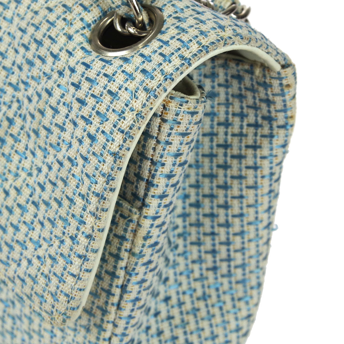 Chanel Straight Flap Double Chain Shoulder Bag Blue White
