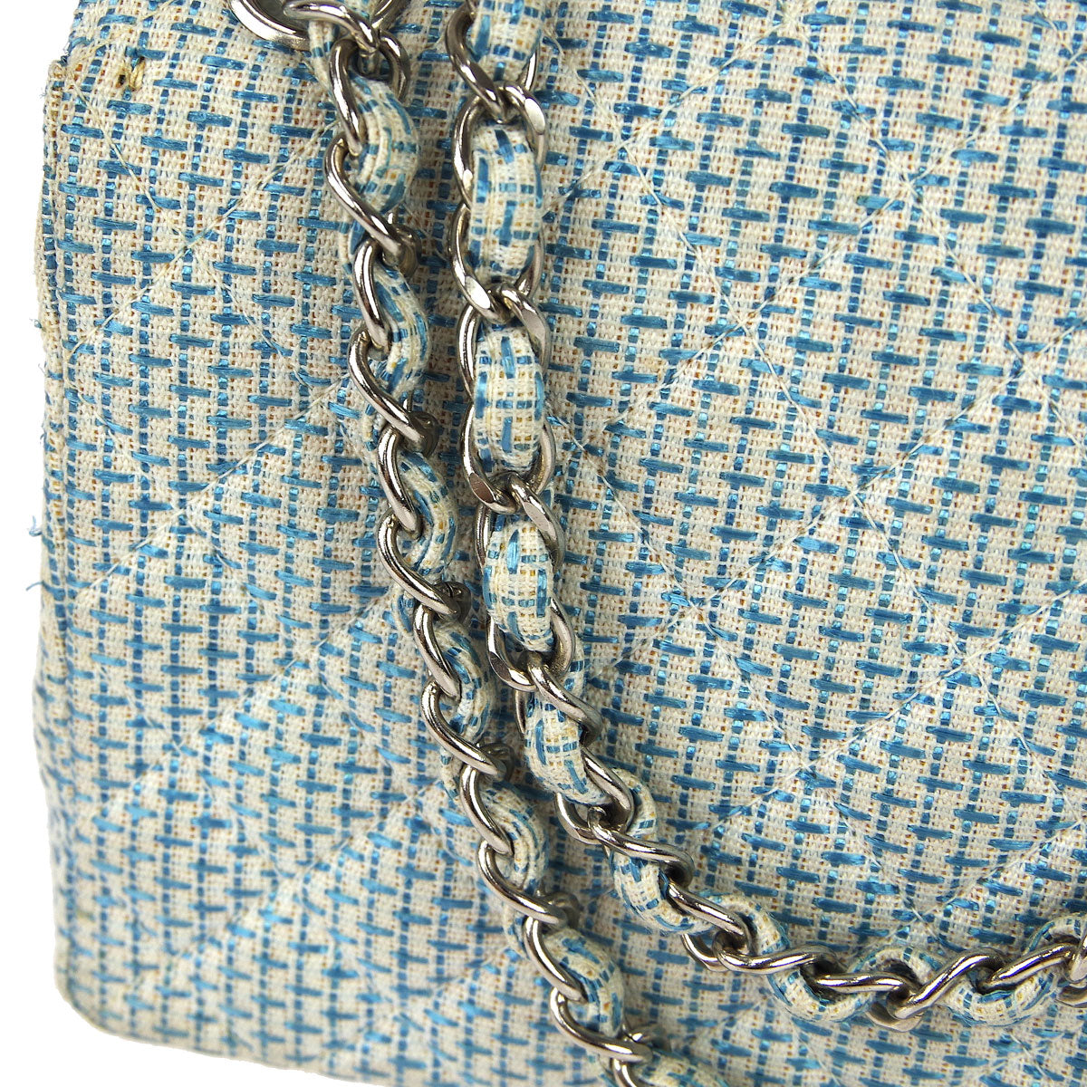 Chanel Straight Flap Double Chain Shoulder Bag Blue White