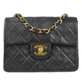 Chanel 1997-1999 Classic Flap Mini Square Chain Shoulder Bag Black Lambskin