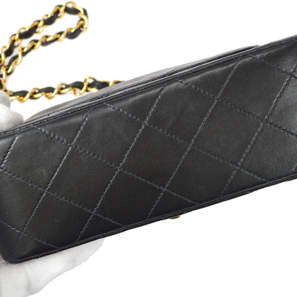 Chanel 1997-1999 Classic Flap Mini Square Chain Shoulder Bag Black Lambskin