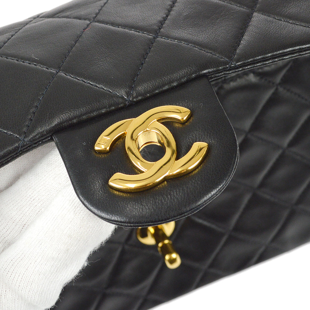 Chanel 1997-1999 Classic Flap Mini Square Chain Shoulder Bag Black Lambskin