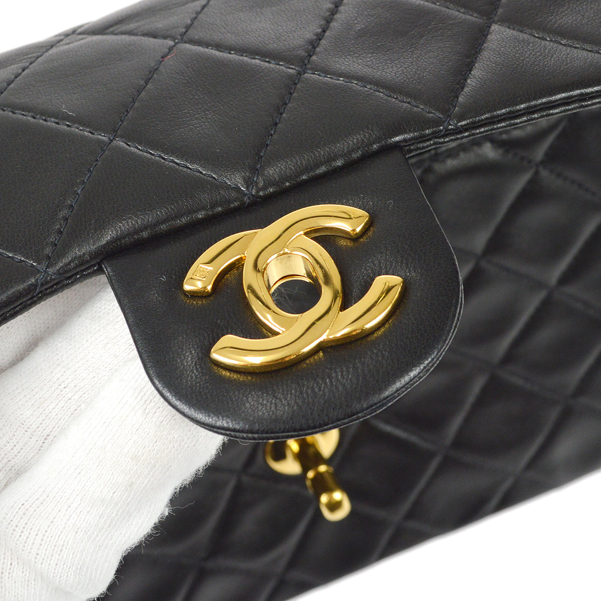 Chanel 1997-1999 Classic Flap Mini Square Chain Shoulder Bag Black Lambskin