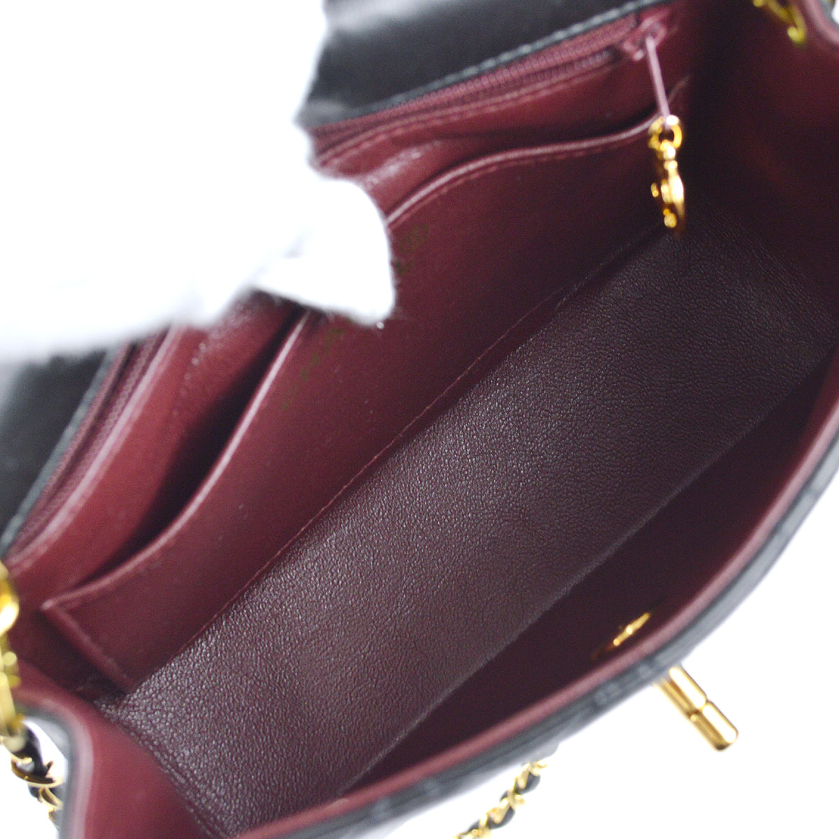 Chanel 1997-1999 Classic Flap Mini Square Chain Shoulder Bag Black Lambskin