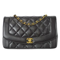 Chanel 1991-1994 Black Lambskin Medium Diana Flap Bag