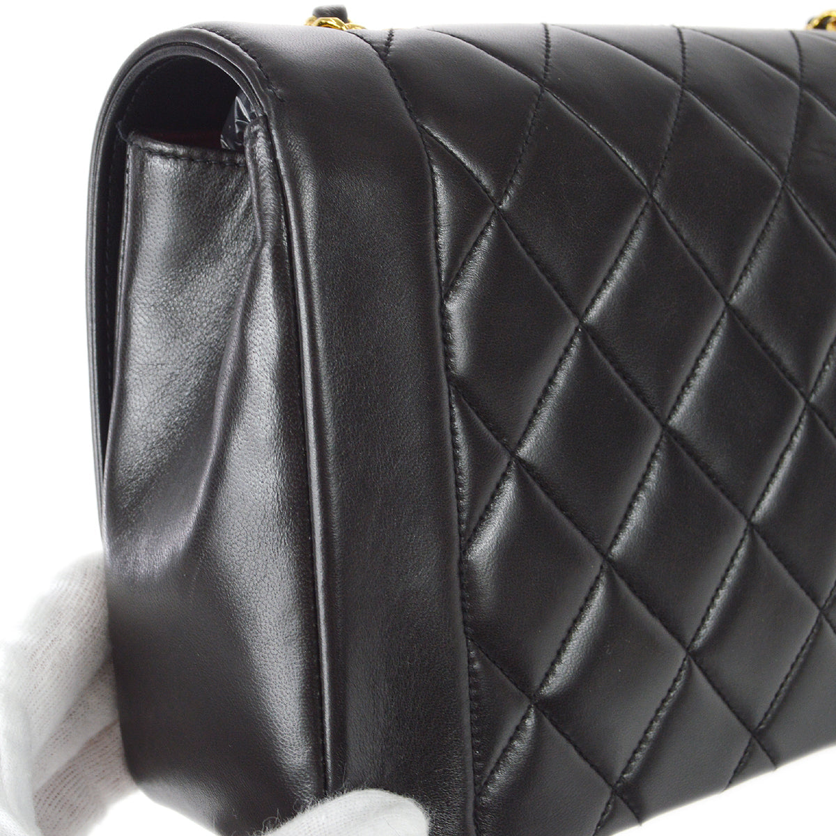 Chanel 1991-1994 Black Lambskin Medium Diana Flap Bag