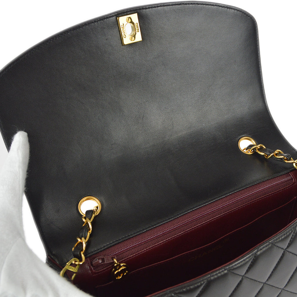Chanel 1991-1994 Black Lambskin Medium Diana Flap Bag