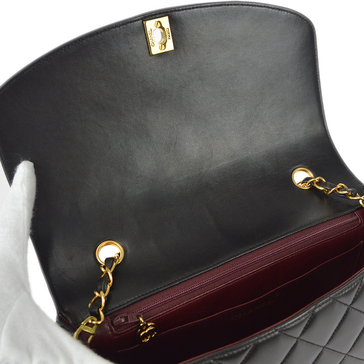 Chanel 1991-1994 Black Lambskin Medium Diana Flap Bag
