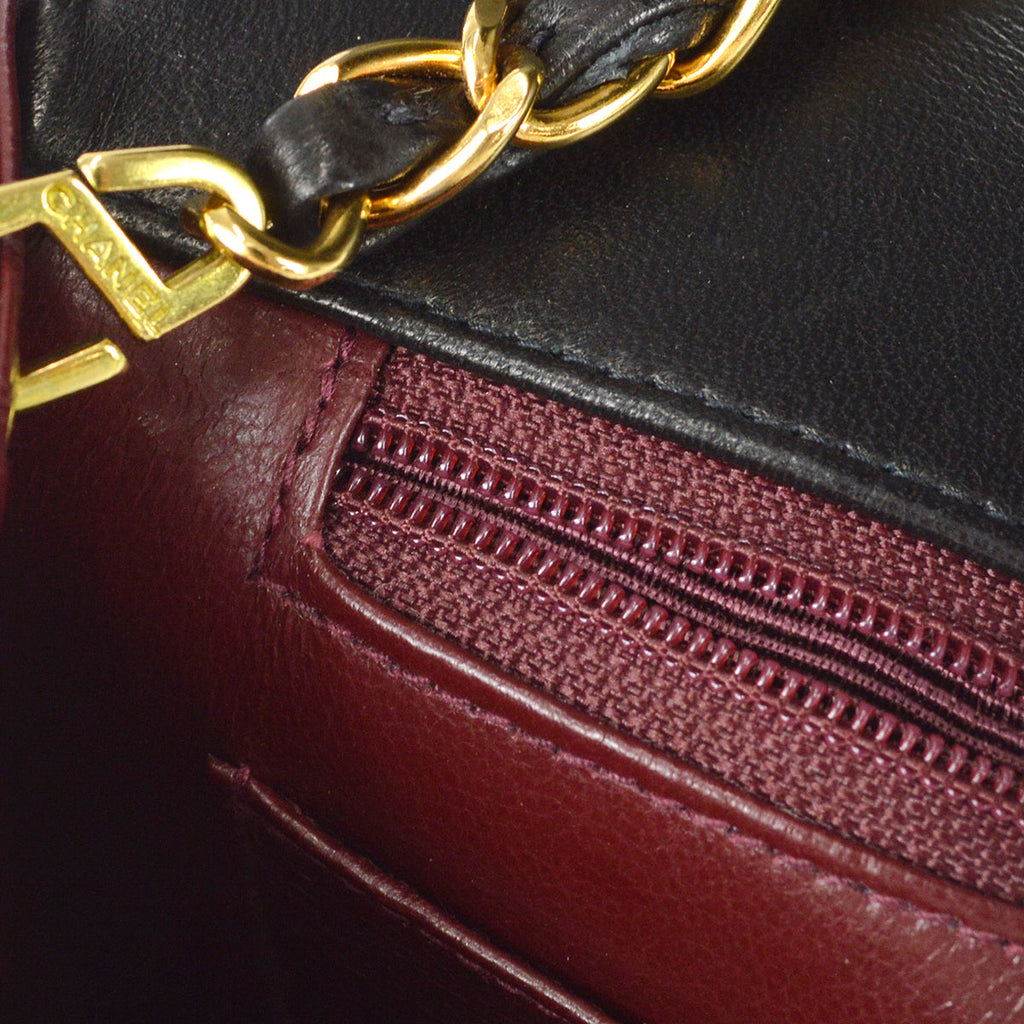 Chanel 1991-1994 Black Lambskin Medium Diana Flap Bag