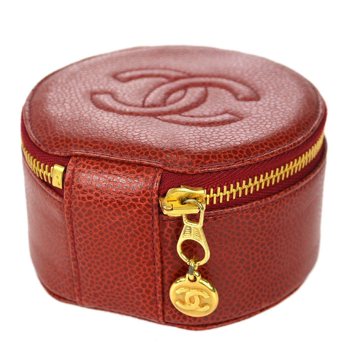 Chanel Jewelry Case Pouch Bag Red Caviar