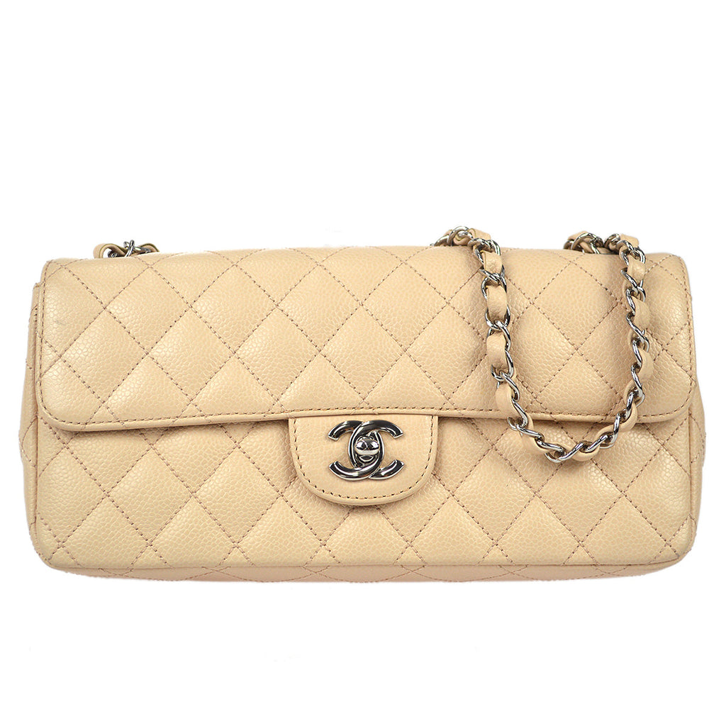 Chanel East West Shoulder Bag Beige Caviar