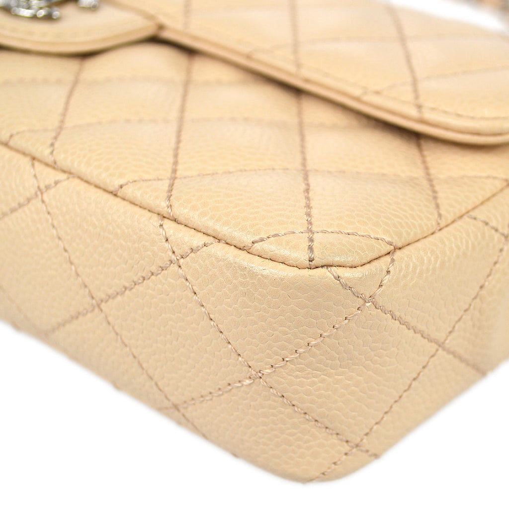 Chanel East West Shoulder Bag Beige Caviar