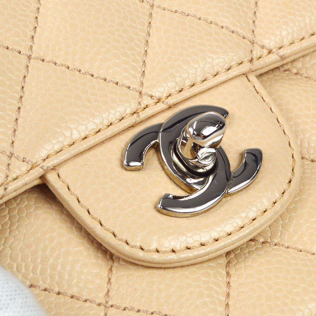Chanel East West Shoulder Bag Beige Caviar