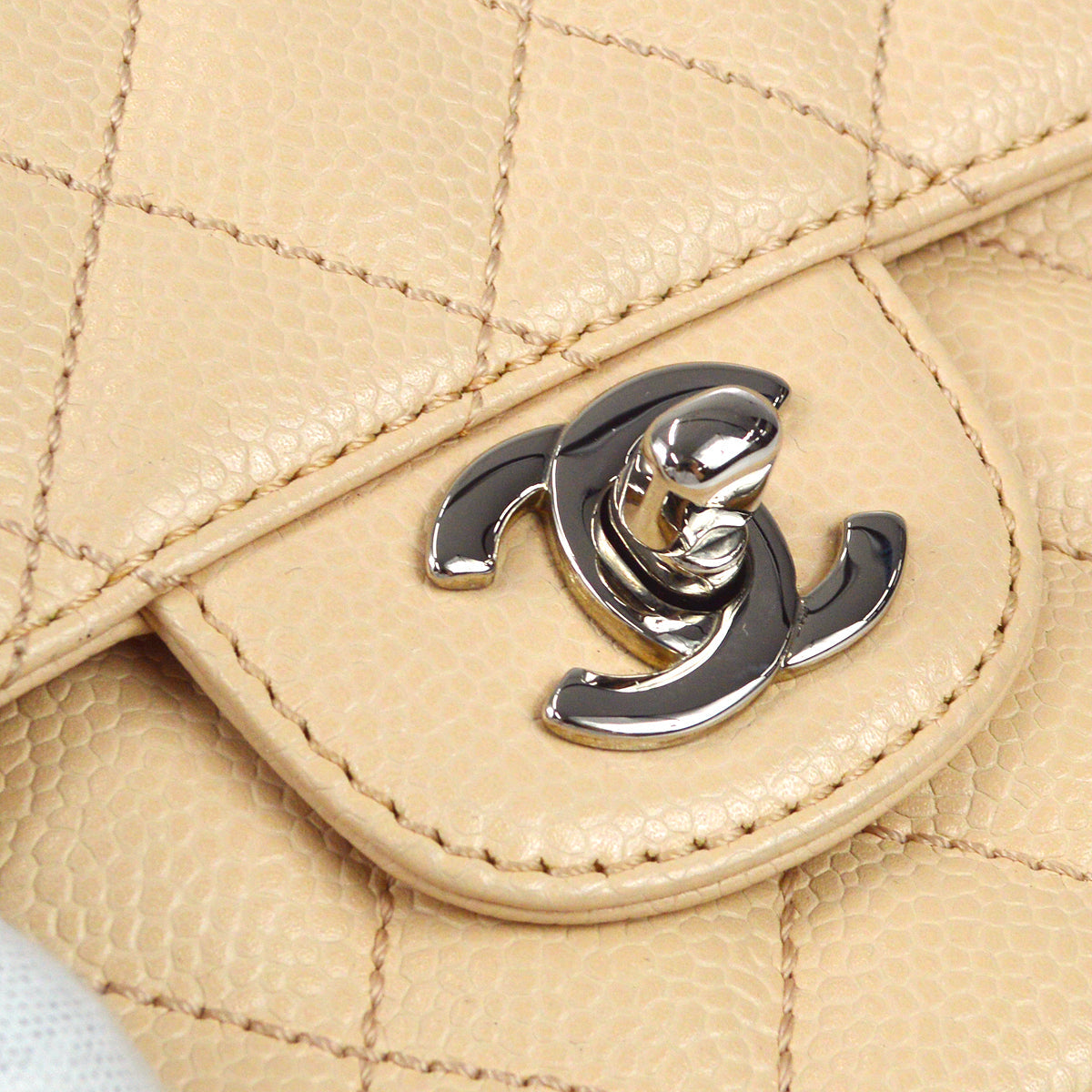 Chanel East West Shoulder Bag Beige Caviar