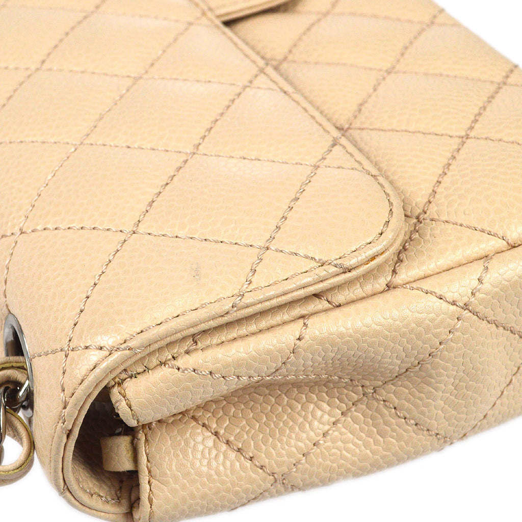 Chanel East West Shoulder Bag Beige Caviar