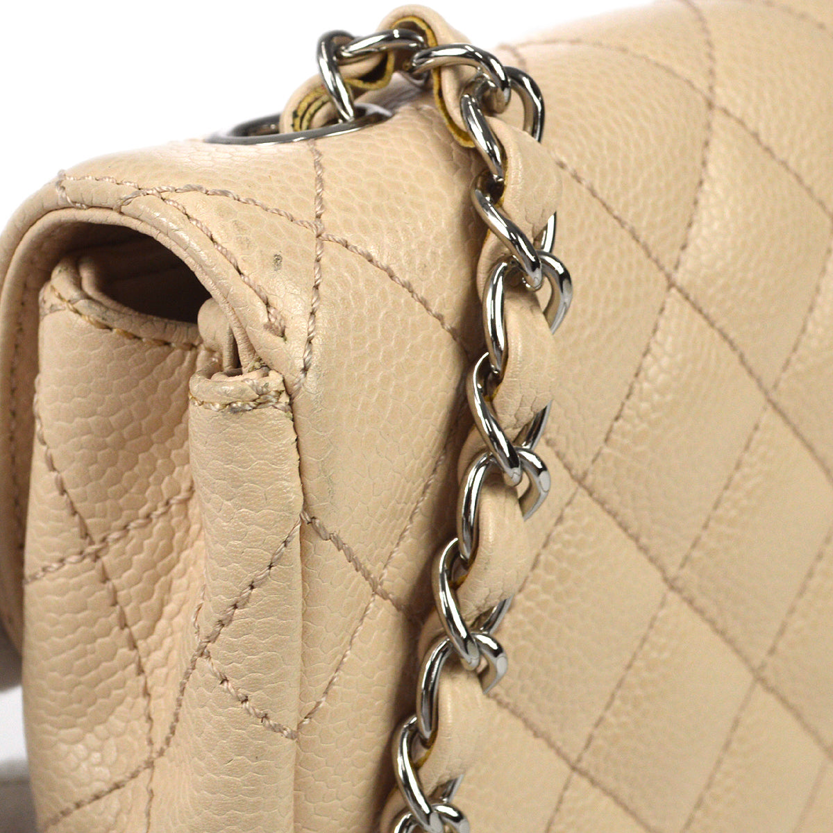 Chanel East West Shoulder Bag Beige Caviar