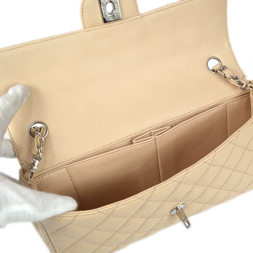 Chanel East West Shoulder Bag Beige Caviar