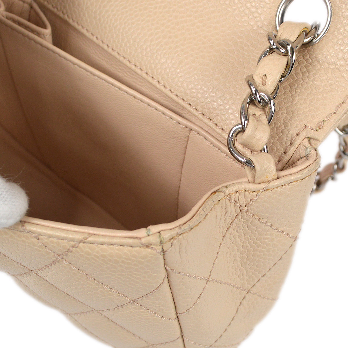 Chanel East West Shoulder Bag Beige Caviar