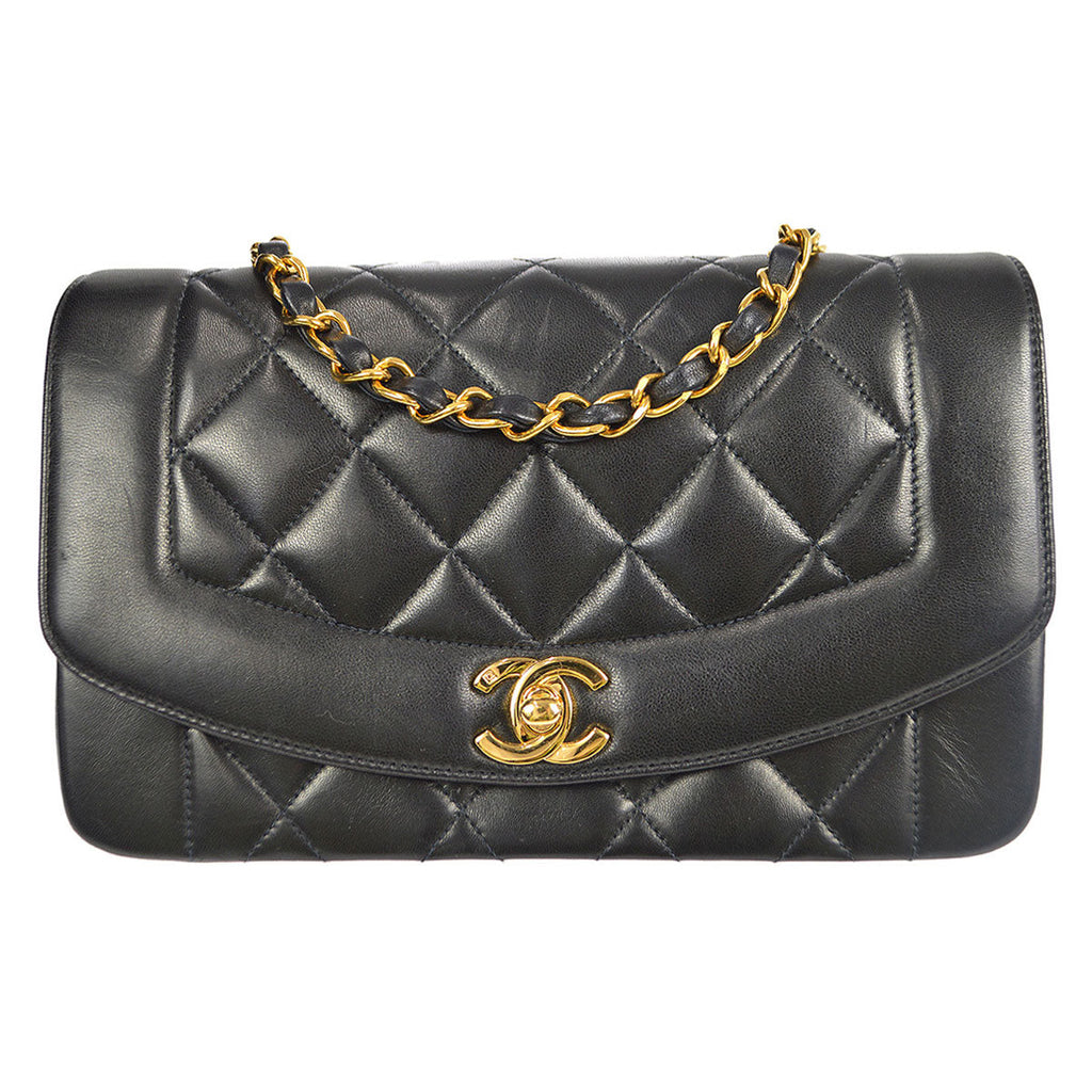 Chanel 1994-1996 Small Diana Chain Shoulder Bag Black Lambskin