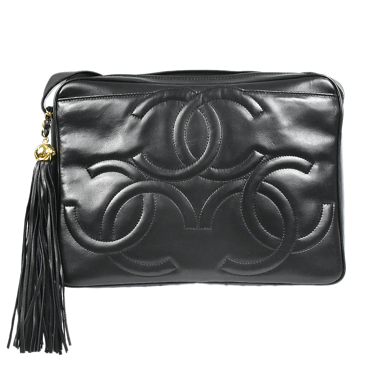 Chanel 1994-1996 Triple CC Camera Bag Large Black Lambskin