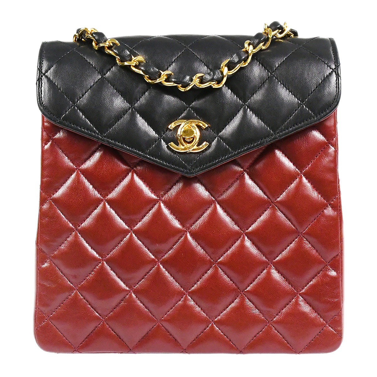 Chanel Chain Shoulder Bag Bi-Color Red Black Lambskin