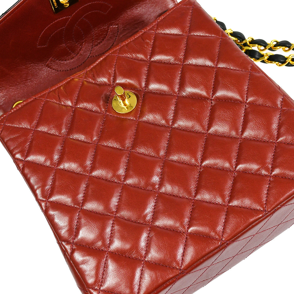 Chanel Chain Shoulder Bag Bi-Color Red Black Lambskin
